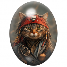 Cabochon en Verre Illustré Chat Pirate au Bandeau Rouge 13x18, 18x25 ou 30x40mm pour la Création de Bijoux Fantaisie – DIY