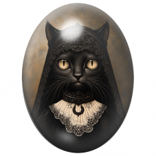 Cabochon en Verre Illustré Chat Noir Veuve Gothique en Dentelle 13x18, 18x25 ou 30x40mm pour la Création de Bijoux Fantaisie