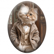 Cabochon en Verre Illustré Chaton Gentleman au Costume de Tweed 13x18, 18x25 ou 30x40mm pour la Création de Bijoux Fantaisie