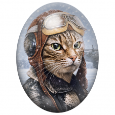 Cabochon en Verre Illustré Chat Aviateur dans la Neige 13x18, 18x25 ou 30x40mm pour la Création de Bijoux Fantaisie – DIY