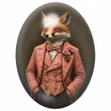 Cabochon en Verre Illustré Renard Gentleman au Costume Rose Fleuri 13x18, 18x25 ou 30x40mm pour la Création de Bijoux Fantaisie