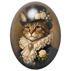 Cabochon en Verre Illustré Chat Gentleman au Haut-de-Forme Fleuri 13x18, 18x25 ou 30x40mm pour la Création de Bijoux Fantaisie