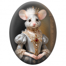 Cabochon en Verre Illustré Souris Reine en Robe Grise et Or 13x18, 18x25 ou 30x40mm pour la Création de Bijoux Fantaisie – DIY