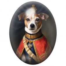 Cabochon en Verre Illustré Chien Roi au Manteau Rouge et Or 13x18, 18x25 ou 30x40mm pour la Création de Bijoux Fantaisie – DIY