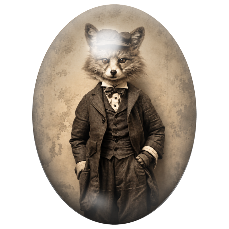 Cabochon en Verre Illustré Renard Gentleman en Costume Victorien 13x18, 18x25 ou 30x40mm