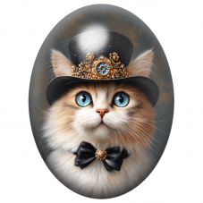 Cabochon en Verre Illustré Chat Gentleman au Haut-de-Forme Précieux 13x18, 18x25 ou 30x40mm pour la Création de Bijoux Fantaisie