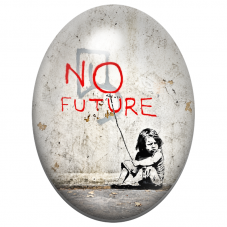 Cabochon en Verre Illustré Enfant No Future Street Art 13x18, 18x25 ou 30x40mm pour la Création de Bijoux Fantaisie - DIY