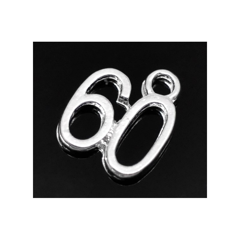 2 Breloques Chiffre "60" Argenté 12x10mm