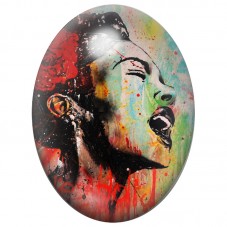 Cabochon en Verre Illustré Chanteuse en Portrait Rouge et Noir 13x18, 18x25 ou 30x40mm pour la Création de Bijoux Fantaisie - DI