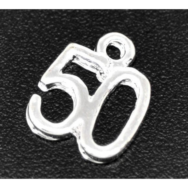 2 Breloques Chiffre "50" Cinquante Argenté 12x10mm