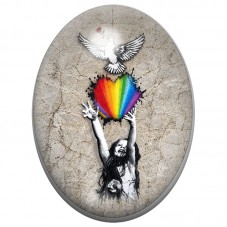 Cabochon en Verre Illustré Enfant au Rayon Arc-en-Ciel et Colombe 13x18, 18x25 ou 30x40mm pour la Création de Bijoux Fantaisie -
