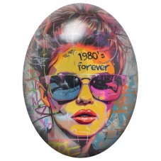 Cabochon en Verre Illustré Femme aux Lunettes 1980 Forever 13x18, 18x25 ou 30x40mm pour la Création de Bijoux Fantaisie - DIY