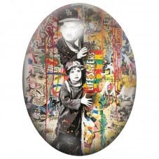 Cabochon en Verre Illustré Jeune Homme devant un Mur Street Art 13x18, 18x25 ou 30x40mm pour la Création de Bijoux Fantaisie - D