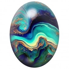 Cabochon en Verre Illustré Encre Fluide Turquoise et Or 13x18, 18x25 ou 30x40mm pour la Création de Bijoux Fantaisie - DIY