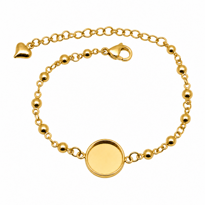 Support Bracelet en Acier Inoxydable Doré avec Perles pour Cabochon 12mm