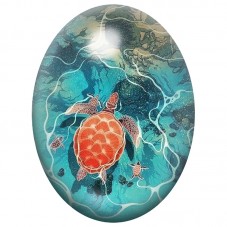 Cabochon en Verre Illustré Tortue Marine Orange dans l’Océan 13x18, 18x25 ou 30x40mm pour la Création de Bijoux Fantaisie - DIY