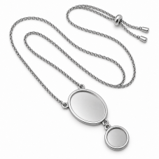 Collier pour Cabochon 18x25 et 12mm Chaîne 1,8x1,5mm en Acier Inoxydable Argenté - 64cm Long