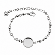 Support Bracelet en Acier Inoxydable Argenté avec Perles pour Cabochon 12mm pour la Création de Bijoux Fantaisie - DIY
