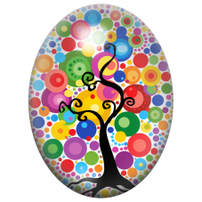 Cabochon en Verre Illustré Arbre Graphique aux Cercles Multicolores 13x18, 18x25 ou 30x40mm pour la Création de Bijoux Fantaisie