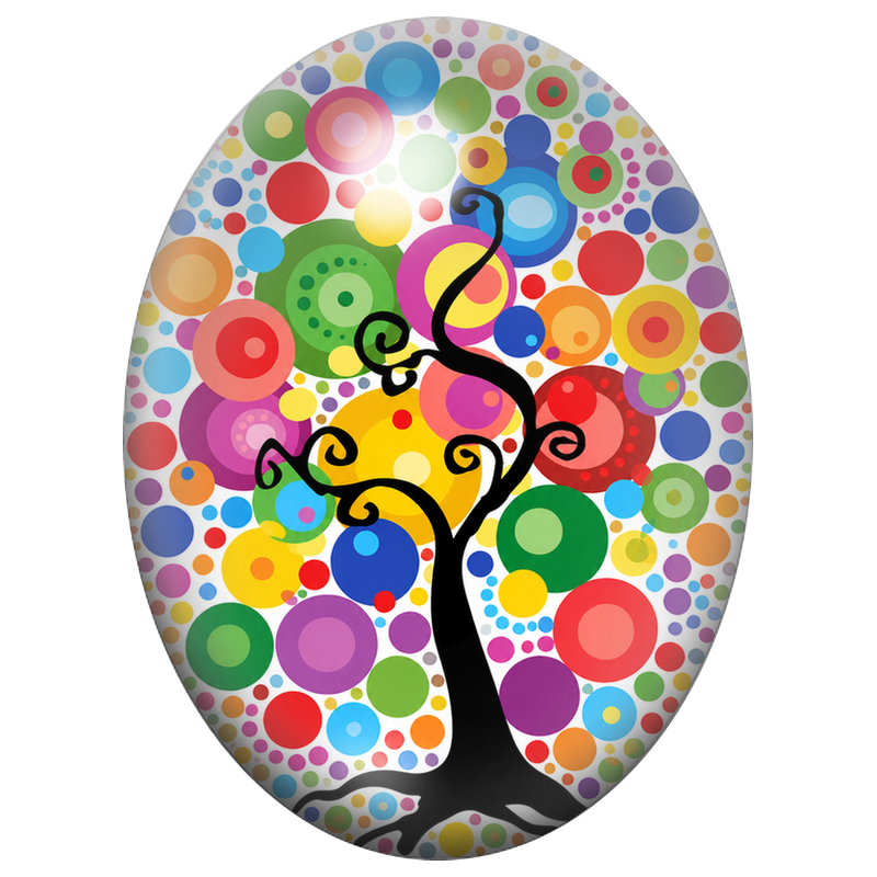 Cabochon en Verre Illustré Arbre Graphique aux Cercles Multicolores 13x18, 18x25 ou 30x40mm