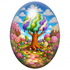 Cabochon en Verre Illustré Arbre aux Confiseries Multicolores 13x18, 18x25 ou 30x40mm pour la Création de Bijoux Fantaisie - DIY