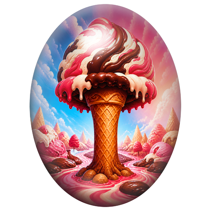 Cabochon en Verre Illustré Coupe Glacée aux Fruits Rouges 13x18, 18x25 ou 30x40mm