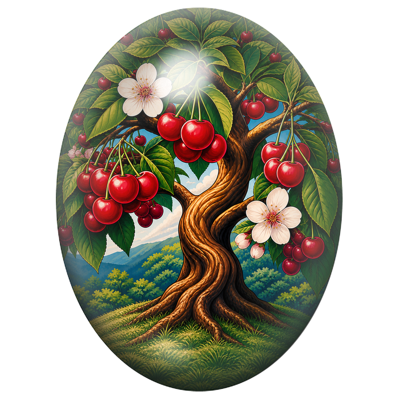 Cabochon en Verre Illustré Cerisier en Fleurs 13x18, 18x25 ou 30x40mm