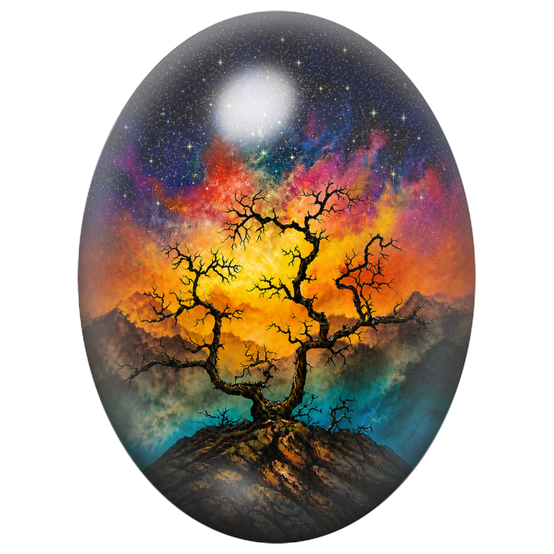 Cabochon en Verre Illustré Arbre aux Couleurs du Cosmos 13x18, 18x25 ou 30x40mm
