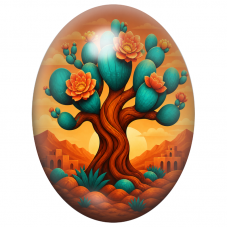 Cabochon en Verre Illustré Cactus aux Fleurs d’Orange 13x18, 18x25 ou 30x40mm pour la Création de Bijoux Fantaisie - DIY