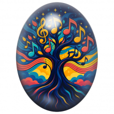 Cabochon en Verre Illustré Arbre Musical 13x18, 18x25 ou 30x40mm pour la Création de Bijoux Fantaisie - DIY