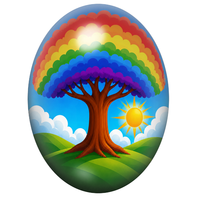 Cabochon en Verre Illustré Arbre Arc-en-Ciel 13x18, 18x25 ou 30x40mm