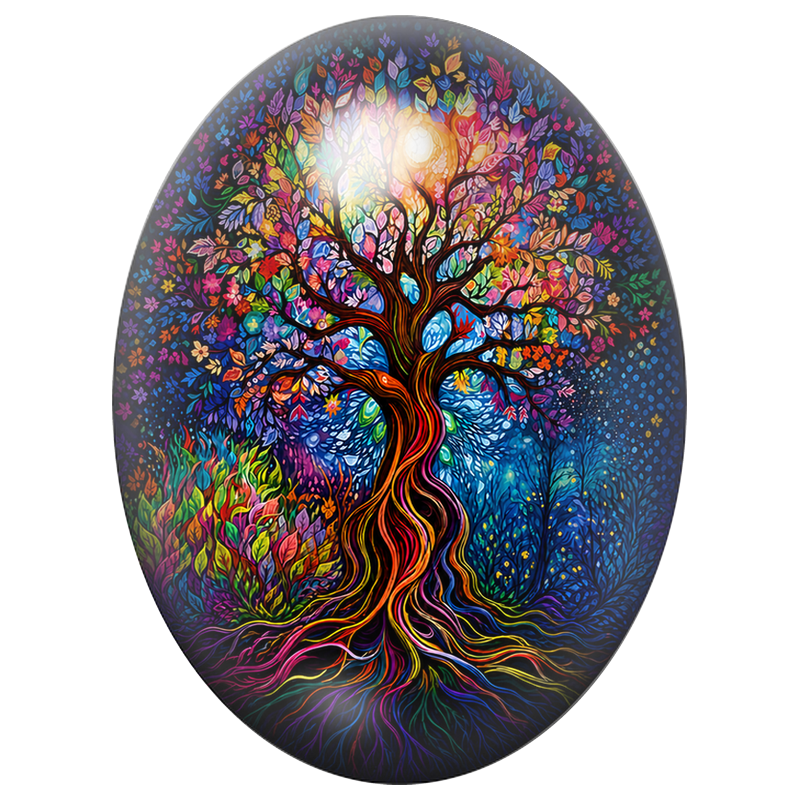 Cabochon en Verre Illustré Arbre aux Saisons Lumineuses 13x18, 18x25 ou 30x40mm