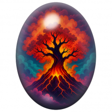 Cabochon en Verre Illustré Arbre Volcanique 13x18, 18x25 ou 30x40mm pour la Création de Bijoux Fantaisie - DIY