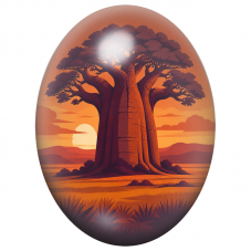 Cabochon en Verre Illustré Baobab au Soleil Couchant 13x18, 18x25 ou 30x40mm pour la Création de Bijoux Fantaisie - DIY