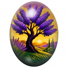 Cabochon en Verre Illustré Arbre aux Fleurs de Lavande 13x18, 18x25 ou 30x40mm pour la Création de Bijoux Fantaisie - DIY