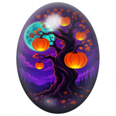 Cabochon en Verre Illustré Arbre aux Citrouilles 13x18, 18x25 ou 30x40mm pour la Création de Bijoux Fantaisie - DIY