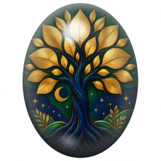 Cabochon en Verre Illustré Arbre aux Feuilles d’Or 13x18, 18x25 ou 30x40mm pour la Création de Bijoux Fantaisie - DIY