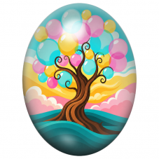 Cabochon en Verre Illustré Arbre aux Bulles Colorées 13x18, 18x25 ou 30x40mm pour la Création de Bijoux Fantaisie - DIY