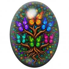 Cabochon en Verre Illustré Arbre aux Papillons 13x18, 18x25 ou 30x40mm pour la Création de Bijoux Fantaisie - DIY