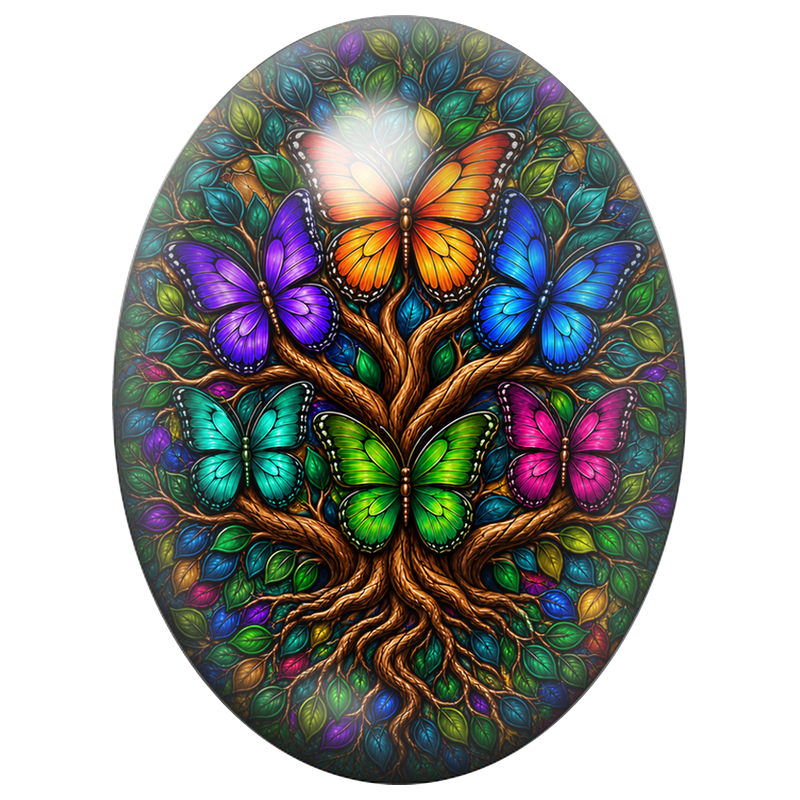 Cabochon en Verre Illustré Arbre aux Papillons 13x18, 18x25 ou 30x40mm
