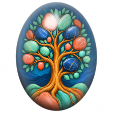 Cabochon en Verre Illustré Arbre aux Pierres Colorées 13x18, 18x25 ou 30x40mm pour la Création de Bijoux Fantaisie - DIY