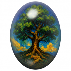Cabochon en Verre Illustré Arbre Peint au Ciel Bleu 13x18, 18x25 ou 30x40mm pour la Création de Bijoux Fantaisie - DIY