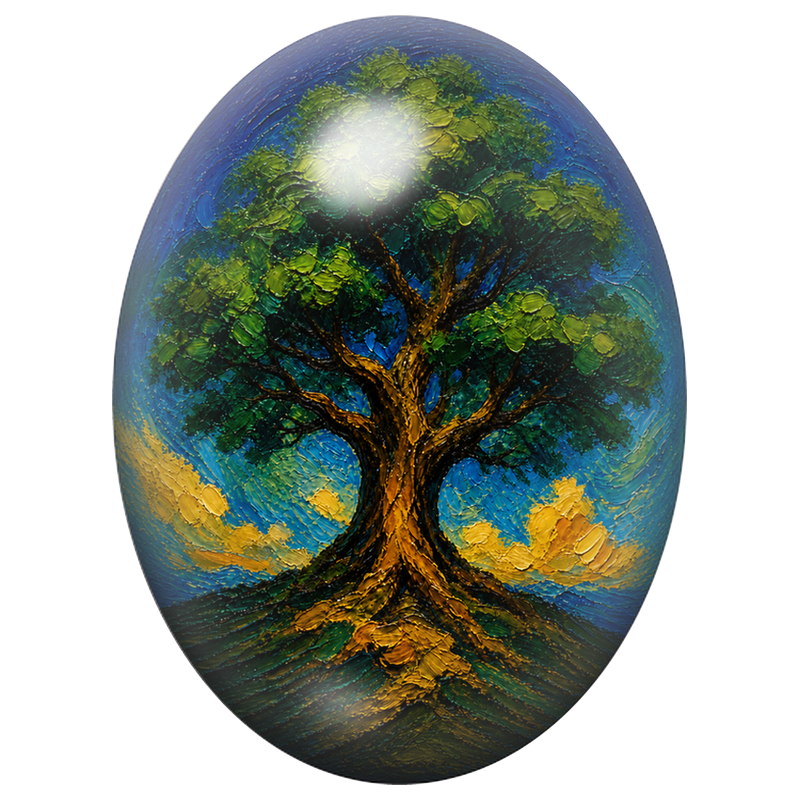Cabochon en Verre Illustré Arbre Peint au Ciel Bleu 13x18, 18x25 ou 30x40mm