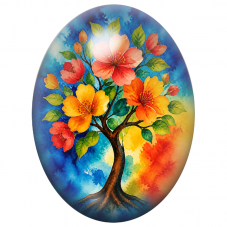 Cabochon en Verre Illustré Arbre aux Fleurs Exotiques 13x18, 18x25 ou 30x40mm pour la Création de Bijoux Fantaisie - DIY