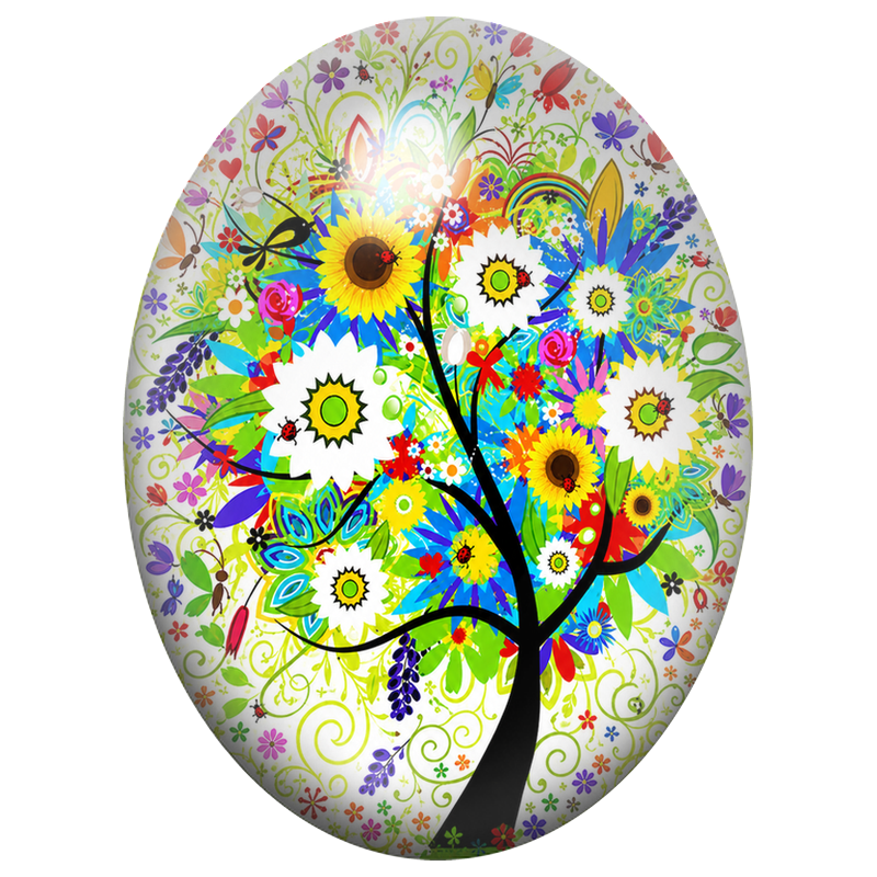 Cabochon en Verre Illustré Arbre Fleuri aux Insectes 13x18, 18x25 ou 30x40mm