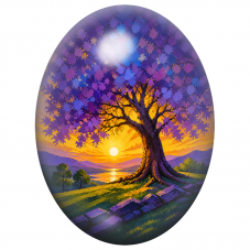 Cabochon en Verre Illustré Arbre Violet au Soleil Couchant 13x18, 18x25 ou 30x40mm pour la Création de Bijoux Fantaisie - DIY