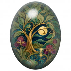 Cabochon en Verre Illustré Arbre au Bord de l’Eau 13x18, 18x25 ou 30x40mm pour la Création de Bijoux Fantaisie - DIY