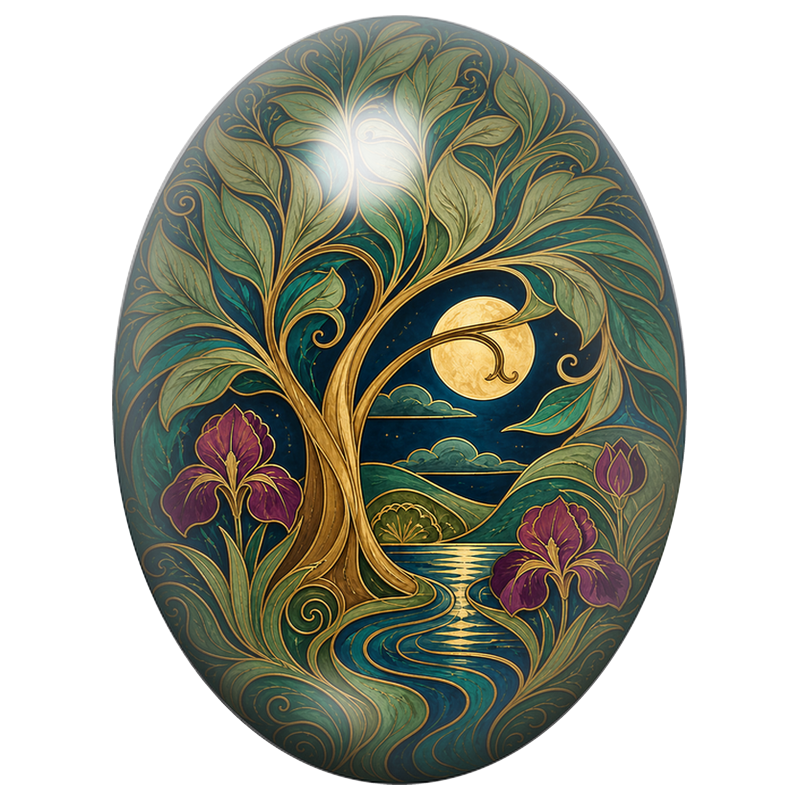 Cabochon en Verre Illustré Arbre au Bord de l’Eau 13x18, 18x25 ou 30x40mm