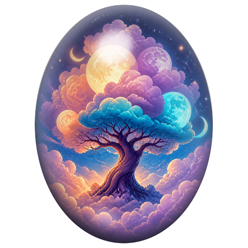 Cabochon en Verre Illustré Arbre aux Lunes 13x18, 18x25 ou 30x40mm