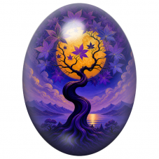 Cabochon en Verre Illustré Arbre aux Feuilles Violettes 13x18, 18x25 ou 30x40mm pour la Création de Bijoux Fantaisie - DIY